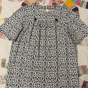 60s vintage handmade black and white folk art novelty print midi shift dress